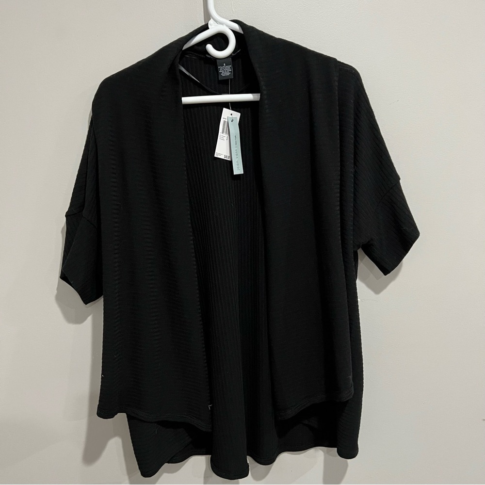 NWT Joan Vass short sleeve black open front cardigan womens S classic
